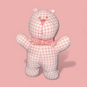 Baby Gap Brannan Stuffed Plush Cloth Teddy Bear Girl Pink Gingham Rattle Toy 8”